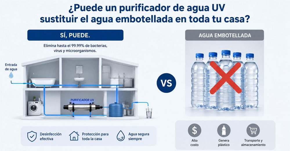 iPuede un purificador de agua UVsustituir el agua embotellada en toda tu casa